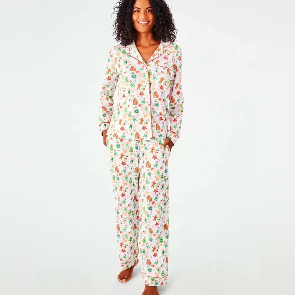 NWT Roller Rabbit Gingerbread Party Long Sleeve Christmas Pajama Set size XL